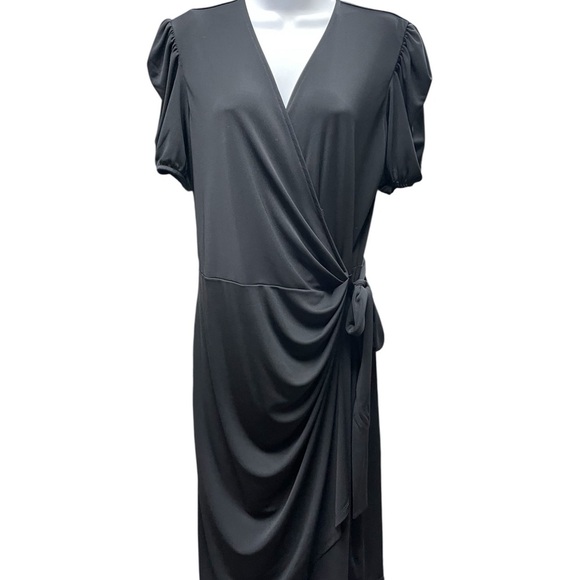 Lark & Ro Black Midi Wrap Dress - Picture 1 of 2
